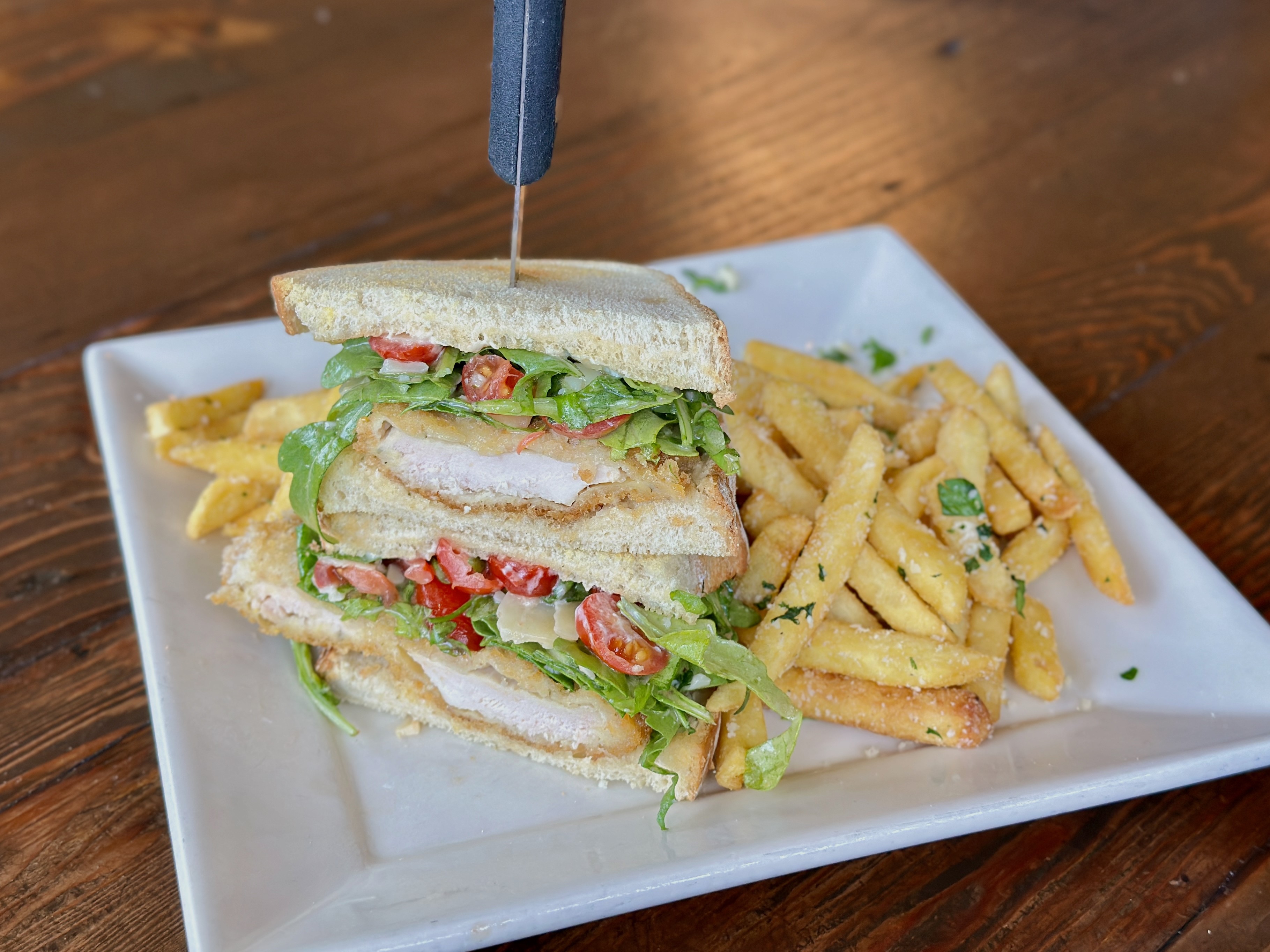 Chicken sandwich with fries